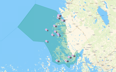 Kuvakaappaus karttapohjaisen kyselytutkimuksen tuloksista, paikkoja merkitty kartalle