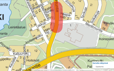 Kartalle on merkitty kunnostusalue Hiuntiellä