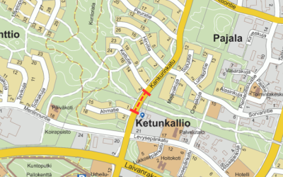 Karttakuva Kankurinkadun katkoalueesta välillä Ahmatie-Kettutie.