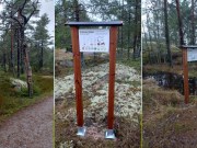 Kuvakollaasi, jossa on kolme luontopolun kylttiä.