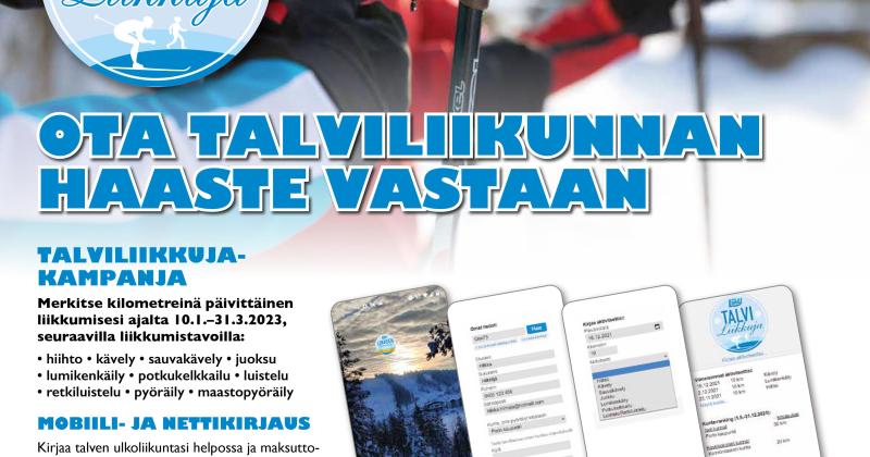 julisteessa kuva hiihtäjistä ja tietoa talviliikunta -kampanjasta