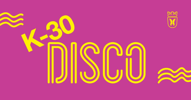 Discon purppura-keltainen logo.