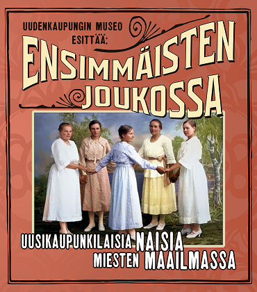 Näyttelyjuliste, jossa näyttelyn nimi ja kuva naisista.