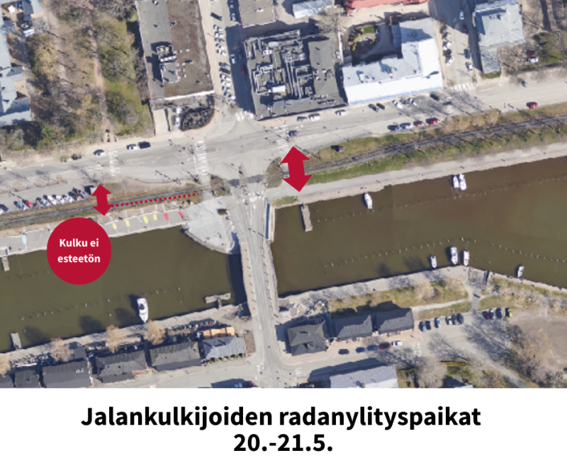 Jalankululle avautuu uusi yhteys tasoristeyksen itäreunaan. Lännempi ylityspiste siirtyy kauemmas ja ei ole esteetön