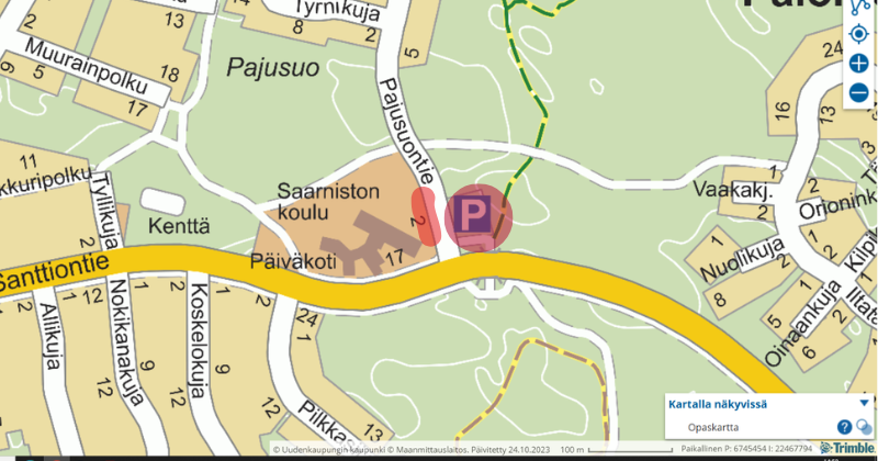 Kartalle on merkitty kunnostusalue Pajusuontiellä